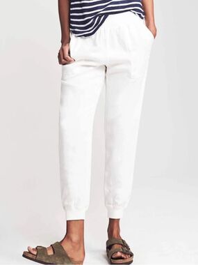 Faherty Arlie Day Pant Joggers Small White Linen Blend Summer Beach Coastal